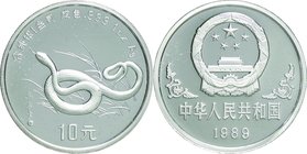 China
Year of the Snake 10 Yuan (1oz) Silver Proof
Year: 1989
Condition: Proof
Diameter: 32.00mm
Weight: 31.10g
Purity: .999
Mintage: 6,000 Pie...