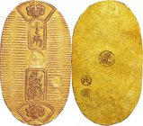 Japan
Man-en Koban Kin (Hina-Koban) Gold JNDA09-23
Year: 1860
Condition: EF
Diameter: (approx.)36×21mm
Weight: 3.30g
Purity: 金574/銀426