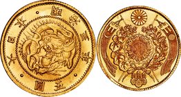 Japan
Old type 5 Yen Gold JNDA01-3
Year: 1870
Condition: FDC
Diameter: 23.84mm
Weight: 8.33g
Purity: .900