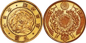 Japan
Old type 5 Yen Gold JNDA01-3
Year: 1870
Condition: VF-EF
Diameter: 23.84mm
Weight: 8.33g
Purity: .900