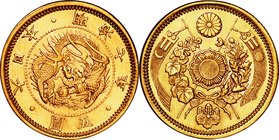 Japan
Old type 5 Yen Gold Reduced JNDA01-3A
Year: 1874
Condition: VF-EF
Diameter: 21.82mm
Weight: 8.33g
Purity: .900