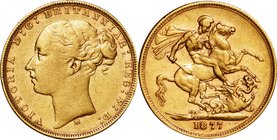 Australia
Victolia Young Head 1 Sovereign Gold
Year: 1877(M)
Condition: VF
Diameter: 22.00mm
Weight: 7.98g
Purity: .917