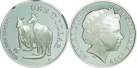 Australia
Kangaroo 1 Dollar Silver Proof
Year: 1999
Condition: Proof
Diameter: 40.00mm
Weight: 32.25g
Purity: .999
Remarks: w/o Cert
