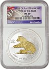 Australia
Year of the Tiger 1 Dollar (1oz) Silver Partial Gilt
Year: 2010
Condition: FDC
Grade (Slab): NGC MS69
Diameter: 40.00mm
Weight: 31.10g...