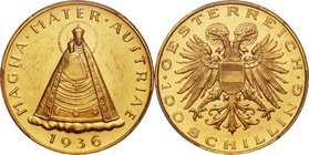 Austria
Madonna of Mariazell 100 Schilling Gold Prooflike
Year: 1936
Condition: Choice-EF Proof-like
Grade (Slab): PCGS PL62
Diameter: 33.20mm
W...
