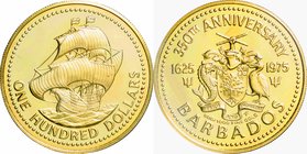 Barbados
350th Anniversary-The English Ship 100 Dollars Gold Proof
Year: 1975
Condition: Proof
Diameter: 26.00mm
Weight: 6.21g
Purity: .500
Min...