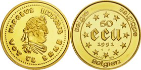Belgium
Laureate Head of Charlemagne 50 Ecu Gold Proof
Year: 1991
Condition: Proof
Diameter: 29.00mm
Weight: 15.56g
Purity: .999
Mintage: 4,000...