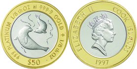 Cook Islands
Seals 50 Dollars Gold and Platinum Bi-Metallic Proof
Year: 1997
Condition: Proof
Diameter: 22.05mm
Weight: 7.77g
Purity: 金：.9999 プラ...