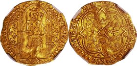France
Charles V Franc a pied Gold
Year: ND(1364-1380）
Condition: VF-EF
Grade (Slab): NGC MS62
Diameter: 28.50mm
Weight: 3.82g
Purity: .999