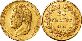 France
Louis Phillippe I 20 Francs Gold
Year: 1840(A)
Condition: F-VF
Diameter: 21.00mm
Weight: 6.45g
Purity: .900