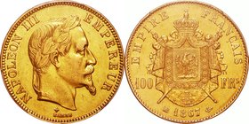 France
Napoleon III Laureate Head 100 Francs Gold
Year: 1867(BB)
Condition: VF-EF
Grade (Slab): PCGS AU50
Diameter: 35.00mm
Weight: 32.25g
Puri...