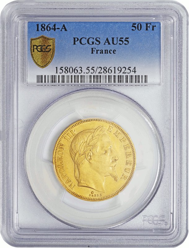 France
Napoleon III Laureate Head 50 Francs Gold
Year: 1864(A)
Condition: EF...