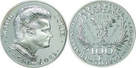 France
Marie Curie 100 Francs Silver Proof
Year: 1984
Condition: Proof
Diameter: 31.00mm
Weight: 15.00g
Purity: .999
Mintage: 1,000 Pieces