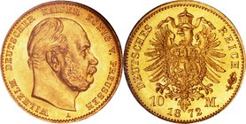 Germany(Prussia)
Wilhelm I 10 Mark Gold
Year: 1872(A)
Condition: FDC
Grade (Slab): NGC MS65
Diameter: 19.50mm
Weight: 3.98g
Purity: .900