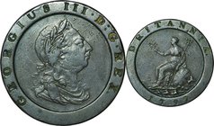 GB
George III / Britannia 2 Pence Copper
Year: 1797
Condition: F
Diameter: 41.00mm
Weight: 57.70g