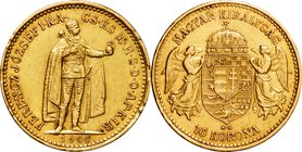 Hungary
Franz Joseph I Standing 10 Corona Gold
Year: 1900(KB)
Condition: VF
Diameter: 19.00mm
Weight: 3.39g
Purity: .900