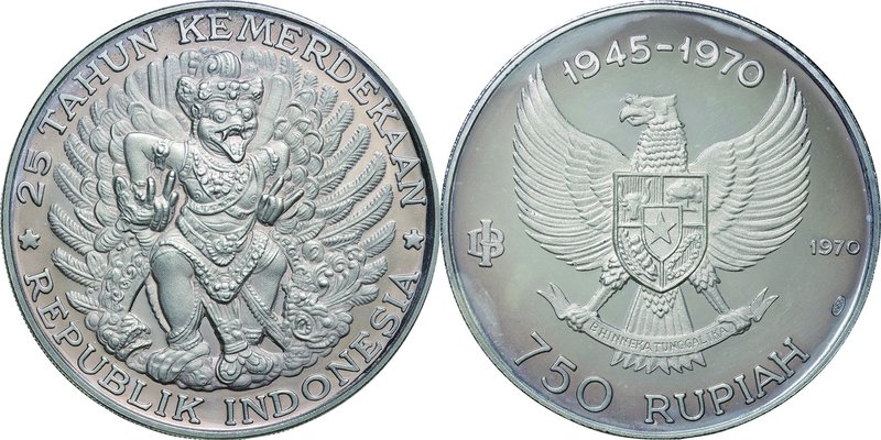 Indonesia
25th Anniversary of Independence 750 Rupiah Silver Proof
Year: 1970...
