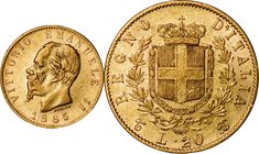 Italy
Emanuele II 20 Lire Gold
Year: 1865
Condition: VF-EF
Diameter: 21.30mm
Weight: 6.45g
Purity: .900