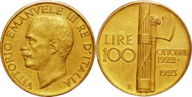 Italy
Emanuele III 1st Anniversery of Fascist Government 100 Lire Gold Matte
Year: 1923
Condition: VF-EF
Grade (Slab): PCGS MS63 Matte
Diameter: ...