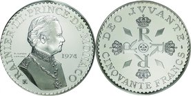 Monaco
25th Anniversary of the Reign of Rainier III 50 Francs Silver Piedfort Proof
Year: 1974
Condition: Piedfort Proof
Grade (Slab): PCGS SP67
...