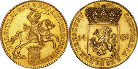 Netherlands
Armored Knight on Horse 14 Gulden Gold
Year: 1760
Condition: EF
Diameter: (approx.)28.00mm
Weight: 9.93g
Purity: .917