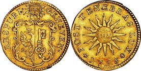 Geneva State
Geneva 1 Pistole Gold
Year: 1755
Condition: VF
Diameter: (approx.)22.00mm
Weight: 7.64g
Purity: .900