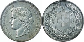 Switzerland
Laureate Head 5 Francs Silver
Year: 1907(B)
Condition: VF
Grade (Slab): PCGS Genuine （RimDmg-XF Details）
Diameter: 37.00mm
Weight: 2...