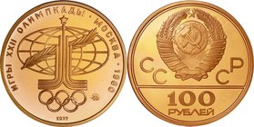 Russia(Soviet-Union)
Moscow Olympics Logo 100 Roubles Gold Proof
Year: 1977
Condition: Proof
Diameter: 30.00mm
Weight: 17.28g
Purity: .900