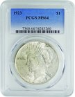 USA
Peace Dollar Silver
Year: 1923
Condition: UNC
Grade (Slab): PCGS MS64
Diameter: 38.00mm
Weight: 26.73g
Purity: .900
Remarks: Toned