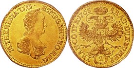 Transylvania
Maria Theresia 2 Ducat Gold
Year: 1765
Condition: VF-EF
Grade (Slab): PCGS MS61
Diameter: (approx.)24.00mm
Weight: 7.00g
Purity: ....