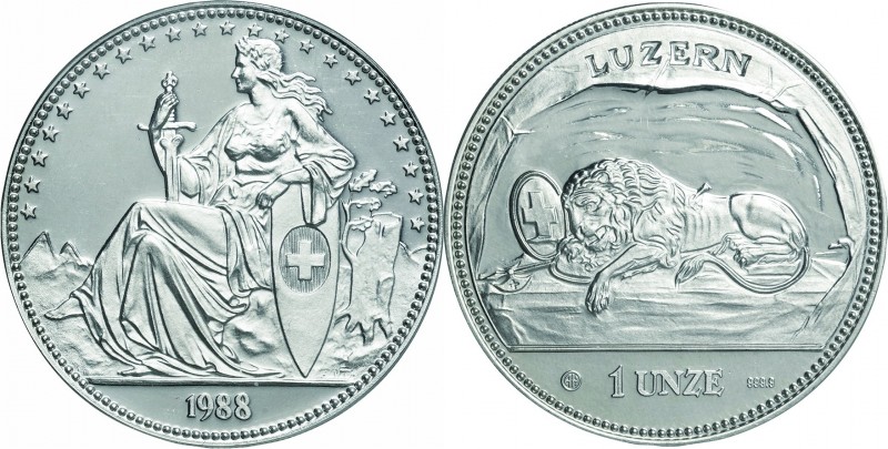 Switzerland
Luzern Male Lion Left 1oz Silver Medal Proof
Year: 1988
Condition...