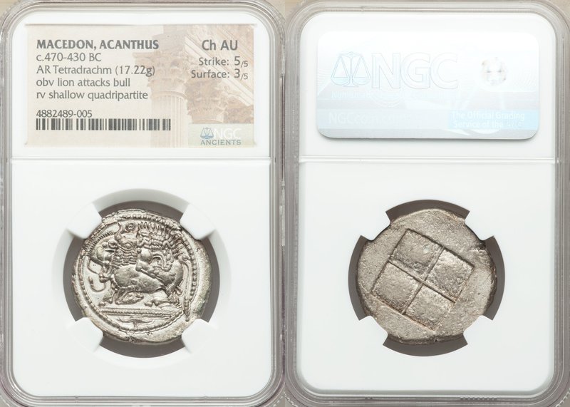 MACEDON. Acanthus. Ca. 470-430 BC. AR tetradrachm (29mm, 17.22 gm). NGC Choice A...