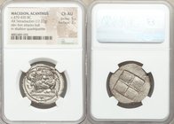 MACEDON. Acanthus. Ca. 470-430 BC. AR tetradrachm (29mm, 17.22 gm). NGC Choice AU 5/5 - 3/5. Lion springing right, attacking bull kneeling to left wit...