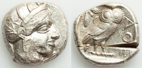 ATTICA. Athens. Ca. 440-404 BC. AR tetradrachm (22mm, 17.25 gm, 1h). AU, test cut, die shift. Mid-mass coinage issue. Head of Athena right, wearing cr...