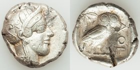 ATTICA. Athens. Ca. 440-404 BC. AR tetradrachm (25mm, 17.25 gm, 9h). VF, test cut. Mid-mass coinage issue. Head of Athena right, wearing crested Attic...