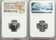 CARIAN ISLANDS. Rhodes. Ca. 340-316 BC. AR didrachm (19mm, 6.64 gm, 12h). NGC VF 4/5 - 4/5. Head of Helios facing slightly right / POΔION, rose with b...