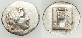 LYCIAN LEAGUE. Masicytes. Ca. 1st century BC. AR hemidrachm (15mm, 1.90 gm, 12h). XF. Series 5. Laureate head of Apollo right; Λ-Y below / M-A, cithar...