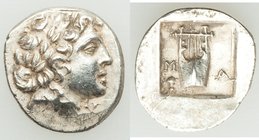LYCIAN LEAGUE. Masicytes. Ca. 1st century BC. AR hemidrachm (14mm, 1.49 gm, 12h). AU. Series 1. Laureate head of Apollo right; Λ-Y below / M-A, cithar...