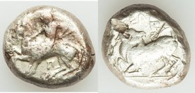 CILICIA. Celenderis. Ca. 425-350 BC. AR stater (20mm, 10.74 gm, 5h). About VF, test cuts. Persic standard, ca. 425-400 BC. Youthful nude male rider, h...