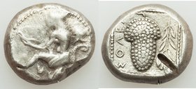 CILICIA. Soloi. Ca. 440-400 BC. AR stater (20mm, 10.55 gm, 1h). VF, test cut. Persic standard. Amazon, nude to waist, on one knee left, wearing pointe...