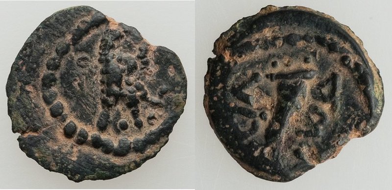 JUDAEA. Herodians. Herod I (40-4 BC). AE lepton (13mm, 1.13 gm, 6h). VF, altered...