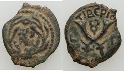 JUDAEA. Roman Procurators. Valerius Gratus (AD 15-26). AE prutah (14mm, 1.86 gm, 11h). XF, altered surfaces. Jerusalem, dated Regnal Year 3 of Tiberiu...