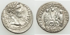 Augustus (27 BC-AD 14). AR denarius (19mm, 3.79 gm, 10h). AU, horn silver. Lugdunum, 2 BC-AD 4. CAESAR AVGVSTVS-DIVI F PATER PATRIAE, laureate head of...