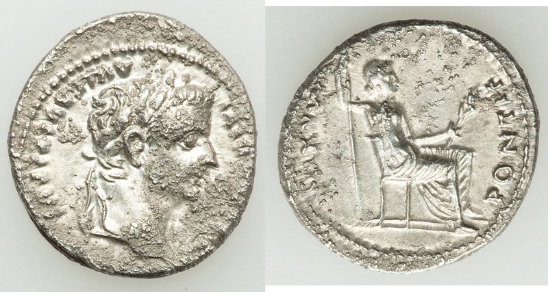 Tiberius (AD 14-37). AR denarius (19mm, 3.54 gm, 10h). AU, horn silver. Lugdunum...