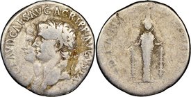 Claudius I (AD 41-54), with Agrippina Junior. AR cistophorus (25mm, 10.26 gm, 6h). NGC VG 5/5 - 3/5. Ephesus, AD 50/1. TI CLAVD CAES•AVG AGRIPP•AVGVST...
