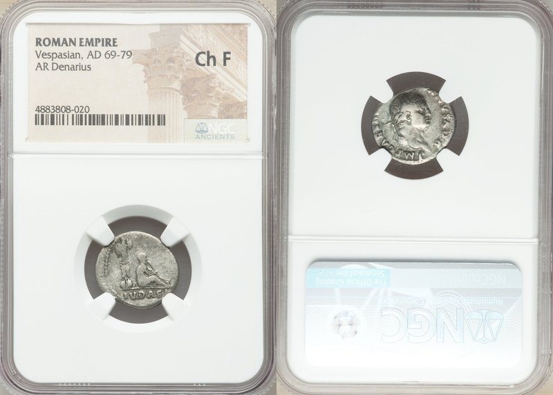 Vespasian (AD 69-79). AR denarius (18mm, 6h). NGC Choice Fine. Rome, AD 69-70. I...