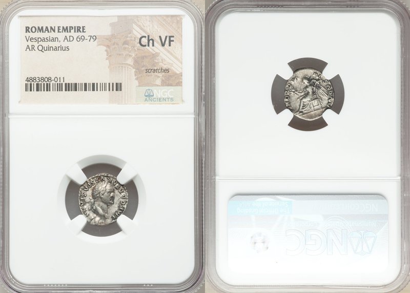 Vespasian (AD 69-79). AR quinarius (14mm, 5h). NGC Choice VF, scratches. Rome, A...