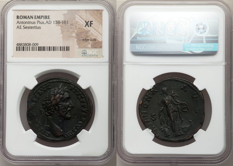 Antoninus Pius (AD 138-161). AE sestertius (34mm, 11h). NGC XF, edge cuts. Rome,...