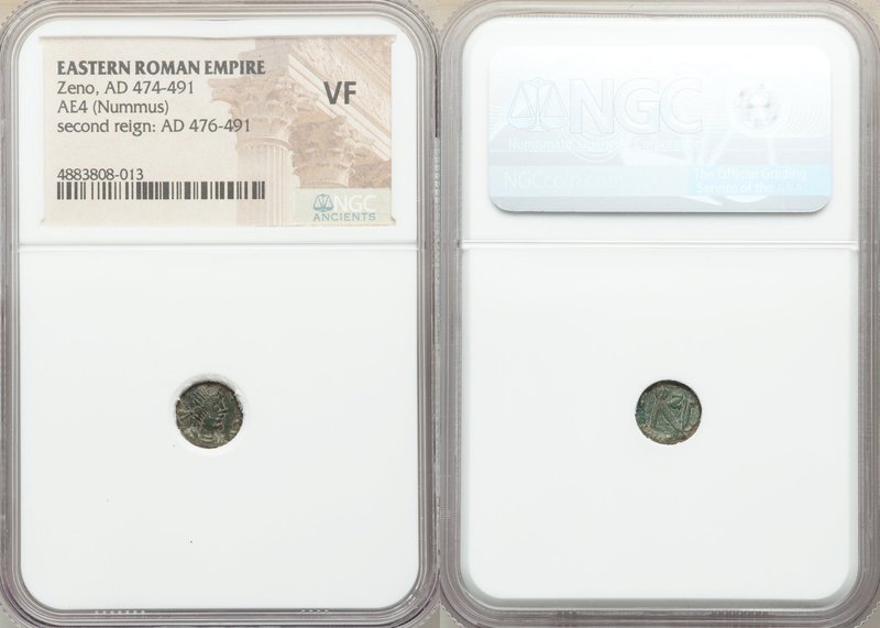Zeno, Eastern Roman Empire, second reign (AD 474-491). AE4 or nummus (9mm, 1h). ...