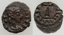 VANDALS. Pseudo-Imperial coinage. Ca. AD 440-490. AE nummus (9mm, 0.40 gm, 6h). XF. IIIIIIII, pearl-diademed, draped bust right, seen from front / III...